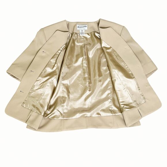 Vintage Pendleton Polyester Pant Suit 2 Piece 12/14 Beige Lined Short Sleeve Top - Picture 6 of 12